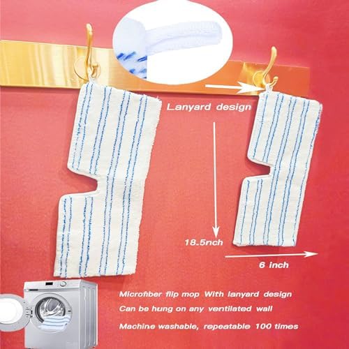 2 Pack Microfiber Mop Replacement Heads Compatible with O-Cedar Dual Action Flat Mop for Dry/Wet Use, Machine Washable Reusable Flip Mop Refills All Surface Cleaning(Blue White Stripe)
