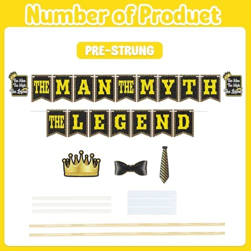 The Man The Myth The Legend Cake Topper Banner, Pre-Strung Men's Birthday,Father's Day Cake Decor,6pcs Dad's Day Birthday Retirement Party Decorations