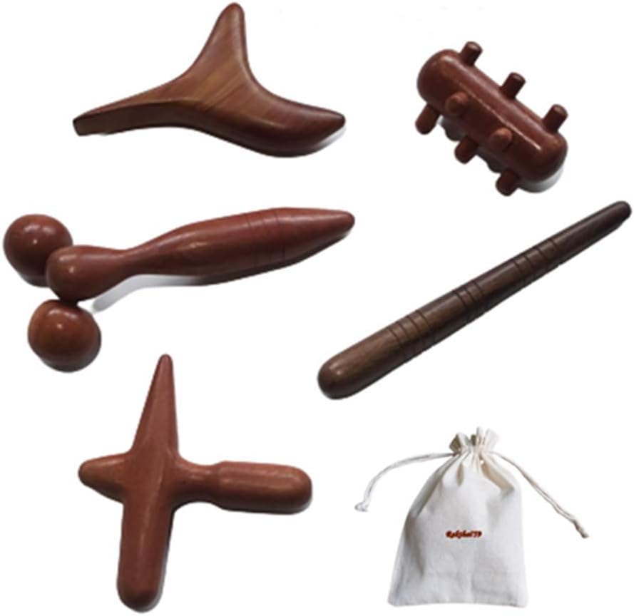 Reflexology Traditional Wooden Thai Massager Tools Full Body Foot Stick Hook Back Spa Face Gua Sha Therapy Trigger Point Massage Tool Relieve Shoulder Pain Wood (Set of 5 Full Body Massage)