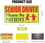 Hovom 2PCS Senior Driver Magnet for Car, Reflective Elderly Driver Car Magnet Warning Safety Sign, Please Be Patient Magnetic Sticker for Seniors, Old People Gag Gifts for Grandma Grandpa (2PCS)