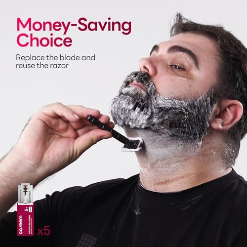 Double-Edge Safety Razor, Single-Blade Razors with 5 Stainless Steel Razor Blades for Men and Women, Reusable Metal Razor – Gun Metal Black