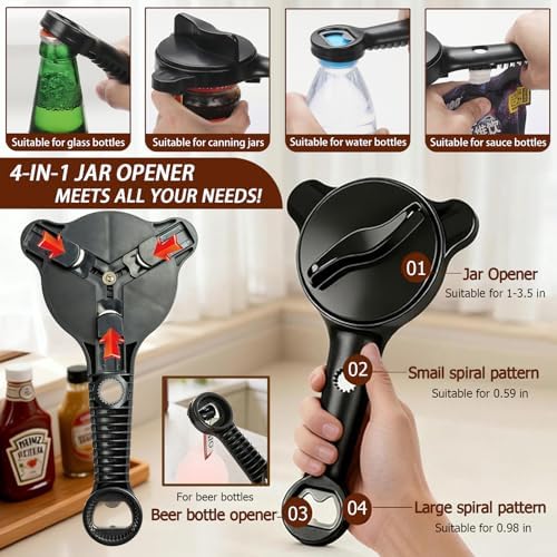 Jar Opener Bottle Opener and Can Opener for Weak hands, 4 in 1 Multi Function Bottle Opener Lid Opener For Arthritic Hands, Fits Kitchen Jars, Bottles & Beer Caps (Beige)