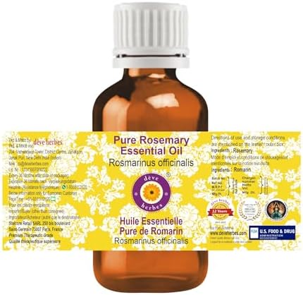 Deve Herbes Pure Rosemary Essential Oil (Rosmarinus officinalis) Steam Distilled (Pack of Three) 100ml X 3 (10 oz)