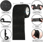 Treela 96 Pack Self Adhesive Bandage Wrap 2 Inch x 5 Yard Self Adherent Cohesive Bandages Elastic Athletic Sports Tape Breathable Wound Tape for Stretch Athletic Wrist Ankle(Black)