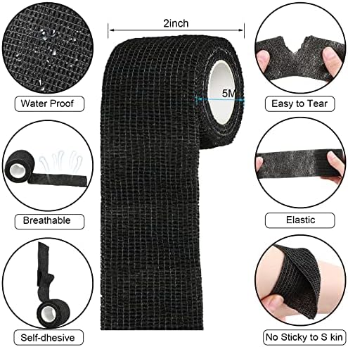 Treela 96 Pack Self Adhesive Bandage Wrap 2 Inch x 5 Yard Self Adherent Cohesive Bandages Elastic Athletic Sports Tape Breathable Wound Tape for Stretch Athletic Wrist Ankle(Black)