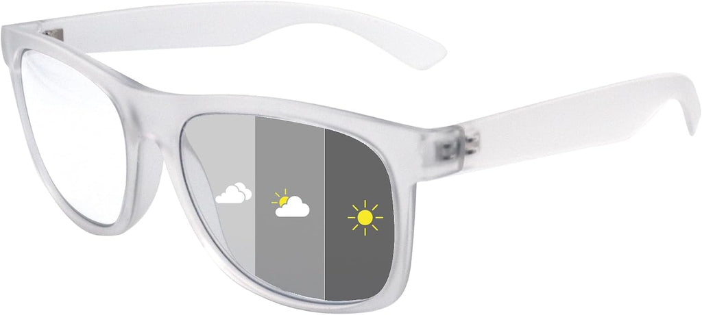 Photochromic Reading Glasses for Women Men, Womens Mens Full Reading Sun Glasses Variable Tinted Readers Grey Color Lens Clear Frame, +2.75