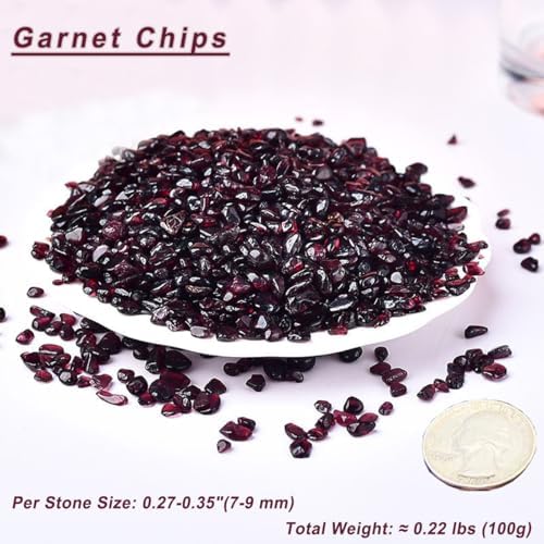 Erliway 100g Natural Garnet Crystal Chips, 7-9mm Tumbled Chips Crushed Crystal Stone, Polished Crystal Chip for Vase Filler, Healing Tumbled Crystal Chip for Reiki Crystal Jewelry Making Home Decor