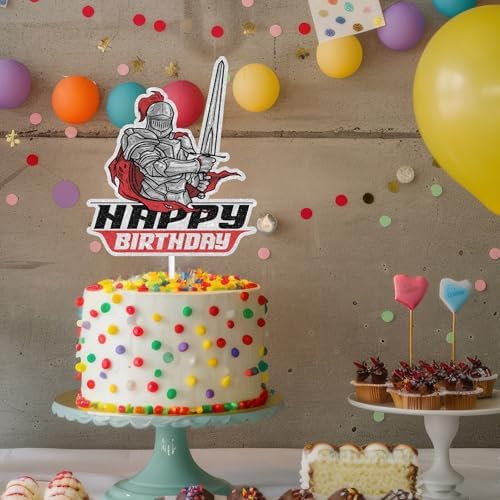 Medieval Knight Happy Birthday Cake Topper,Cheer to Medieval Knights Party Theme For Boys And Man Birthday Decorations Supplies