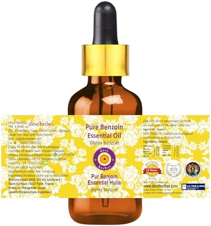 Deve Herbes Pure Benzoin Essential Oil (Styrax Benzoin) with Glass Dropper Steam Distilled 100ml (3.38 oz)