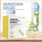Dr.Med Xeroform Petrolatum Dressing Patch, 1"x8"-50 Pcs/Box, Non-Adherent Gauze Dressings, for Minor or Partial Thickness Burns, Lacerations, Skin Graft Recipient Sites, Newly Sutured Wounds