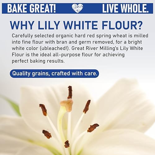 Great River Milling Lily White Organic All-Purpose Flour | Unbleached & Unbromated | Non-GMO, Kosher | Ideal for Bread, Cookies, Cakes, Pizza Dough & Everyday Baking | 25 Lb