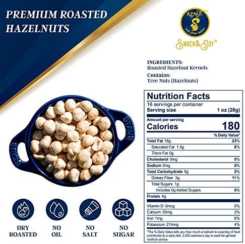 Roasted Hazelnuts Natural Non-GMO Certified, Unsalted, Dry Roasted, Kosher Certified ,16 oz