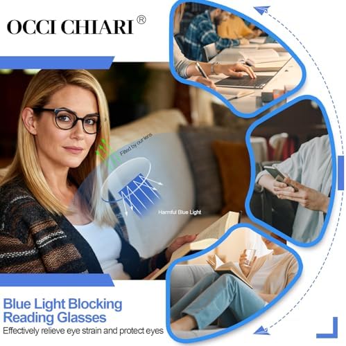 OCCI CHIARI Blue Light Reading Glasses Women Computer Round Readers for Petite Face
