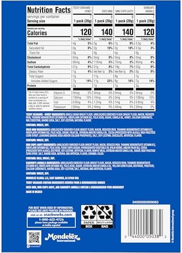 Nabisco Team Favorites Variety Pack, OREO Mini, CHIPS AHOY! Mini, Teddy Grahams Honey & Barnum's Animal Crackers, 30 Snack Packs