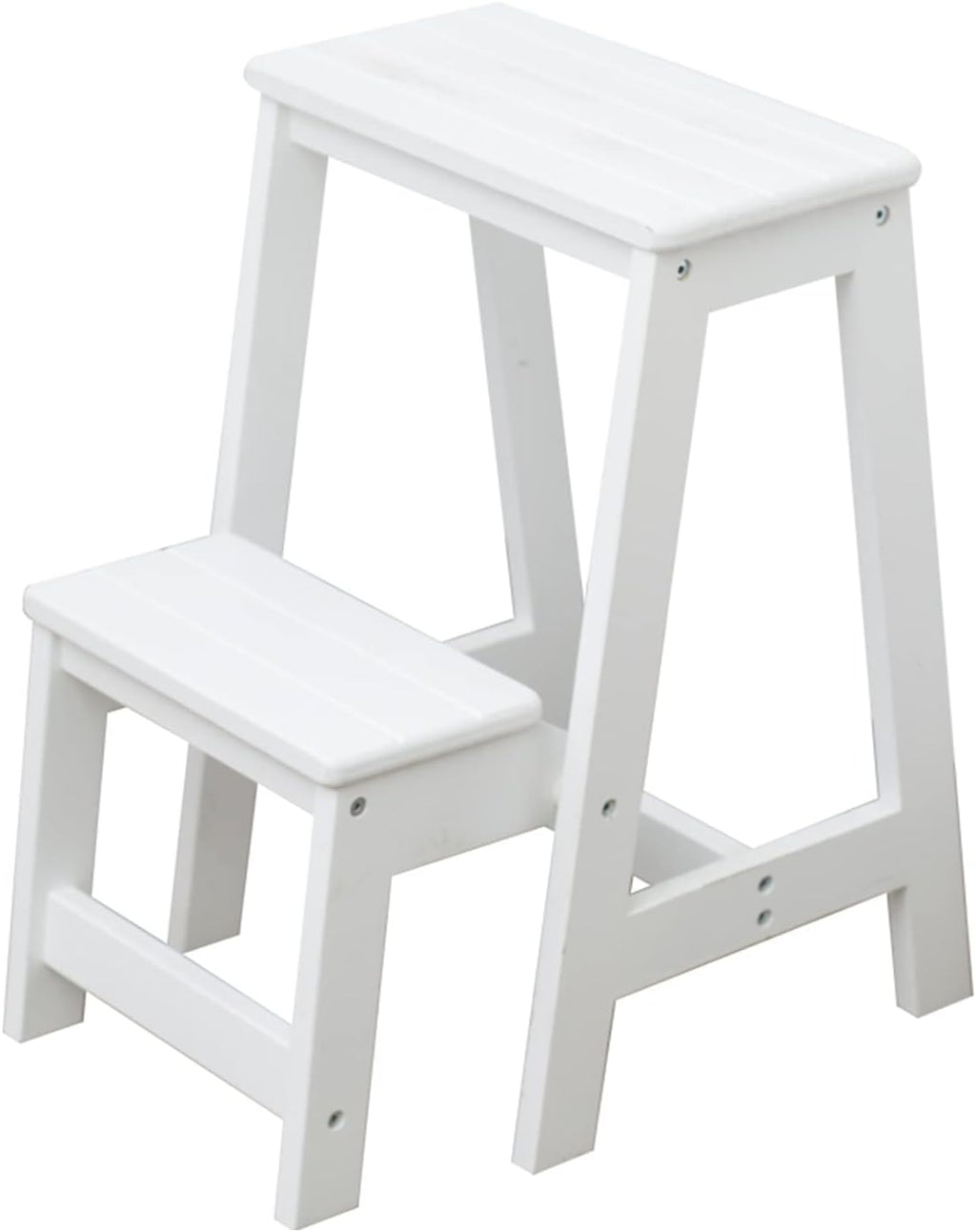 Wooden Step Ladder Chair Household Wooden 2 Step Stool Folding Ladder Chair Multifunction Home Kitchen Step Safety Non-Slip Tread Ladder for Indoor and Outdoor 150kg Capacity, White