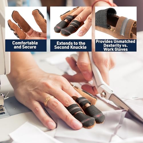 Leather Finger Cots Large 3-Pack - Thumb Thimble Finger Protectors for Sewing, Embroidery, Needlework, Felting, Knitting or Whittling - Sewing Supplies or Woodworking Tools by Kings County Tools