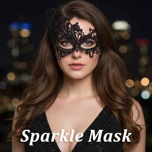 2 Pcs Masquerade Mask for Women Black Lace Eye Masks Costume Party Eye Mask Mardi Gras Masks Halloween Cosplay Accessory for Women and Girls