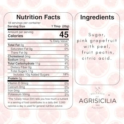 Agrisicilia Sicilian Pink Grapefruit Marmalade – Authentic Italian Fruit Jam with Peel, Made in Sicily, 12.7 oz Glass Jar