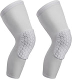 SUJAYU 2 Pack Basketball Knee Pads Sleeves, Honeycomb Anti Collision Knee Pads Leg Compression Sleeves, Outdoor Sports Sleeves for Skating Wrestling Soccer Football Volleyball (White, Large)