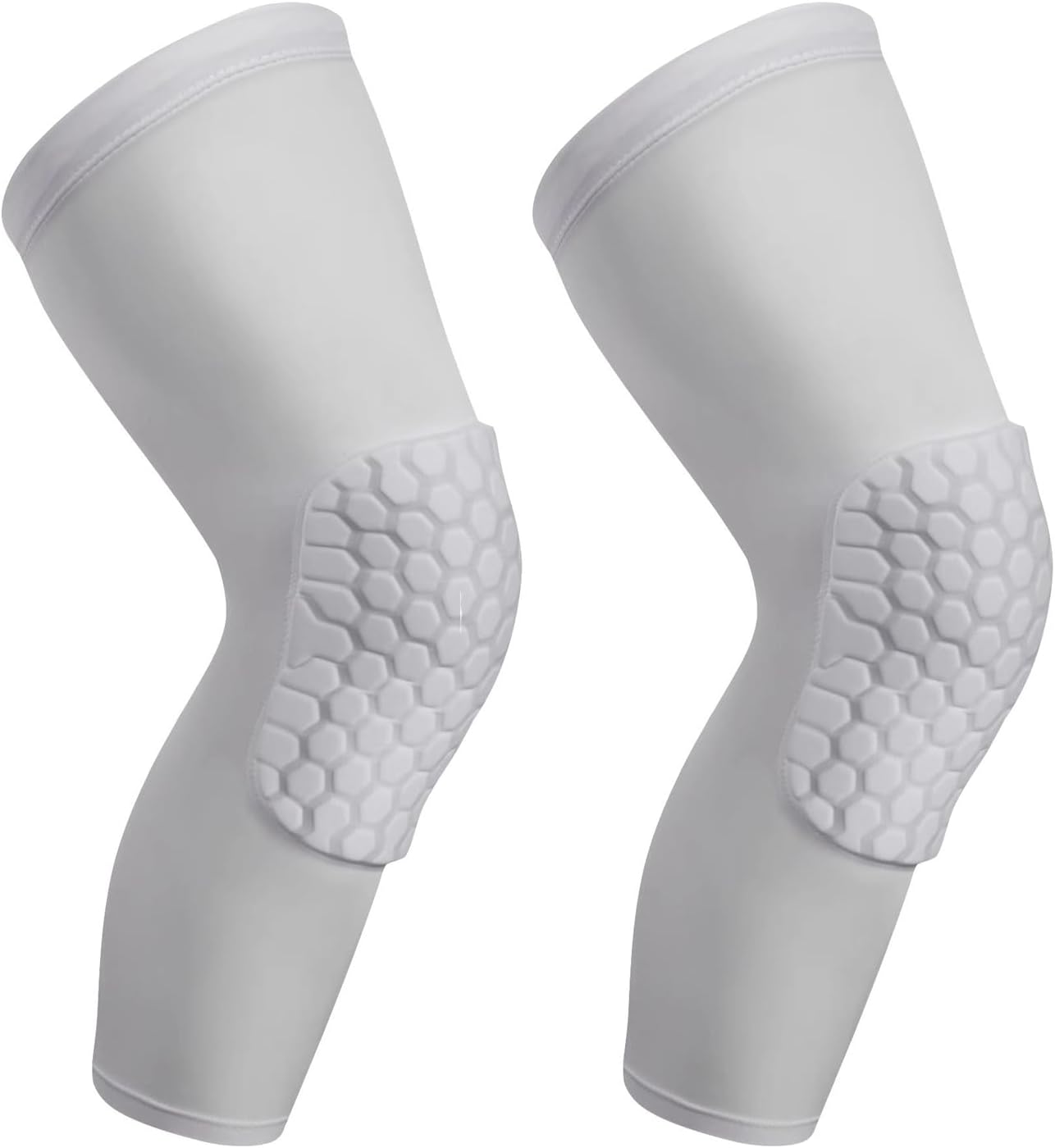 SUJAYU 2 Pack Basketball Knee Pads Sleeves, Honeycomb Anti Collision Knee Pads Leg Compression Sleeves, Outdoor Sports Sleeves for Skating Wrestling Soccer Football Volleyball (White, Large)
