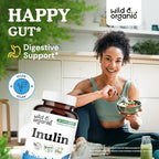 Wild & Organic Inulin Capsules 1400 mg - Digestive & Gut Support - Inulin Prebiotic Fiber Powder Supplement - Chicory Root Derived - Vegan, No Fillers, Non-GMO - 120 Count