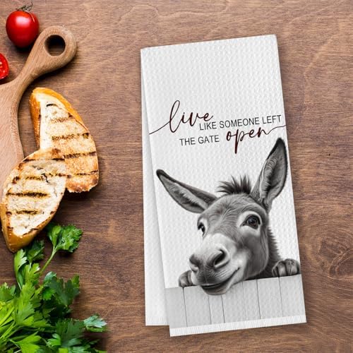 Donkey Kitchen Dish Towels,Donkey Lovers Gifts for Women, Funny Farmhouse Donkeys Hand Tea Towels for Bathroom Kitchen Decor,16x24 Inches