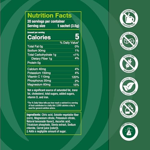 Organika Electrolytes Powder- Classic Lemonade Sachets- On-The-Go, Sugar-Free Hydration and Electrolyte Replenishment with Prebiotics and Vitamin C- 20 Servings