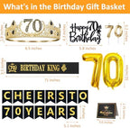 70th Birthday Gifts for Men, 70th Birthday Decorations for Men, Party Decor Supplies including King Crown & Sash & Banner & Balloons & Cake Topper & Candles