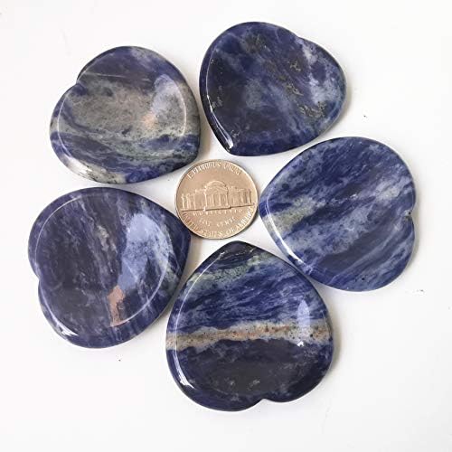 Natural Sodalite Heart Chakra Thumb Worry Stone,Hand Carved Healing Crystal Shaped Stone for Anxiety Stress Relief Meditation