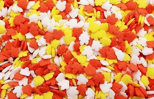 Fall Leaves Flower Shaped Candy Sprinkles 8 Ounce-Autumn Confetti Edible Ice Cream or Cupcake Topping For Festive Fall Parties Or Thanksgiving Day Events