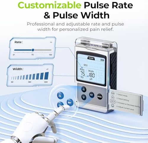 AUVON Rechargeable 4-Channel TENS Unit Muscle Stimulator for Back Pain Relief, Digital TENS Machine with 8 Customizable Modes, Electronic Pulse Massager Easy to Use, 16 Premium TENS Pads, A Carry Case