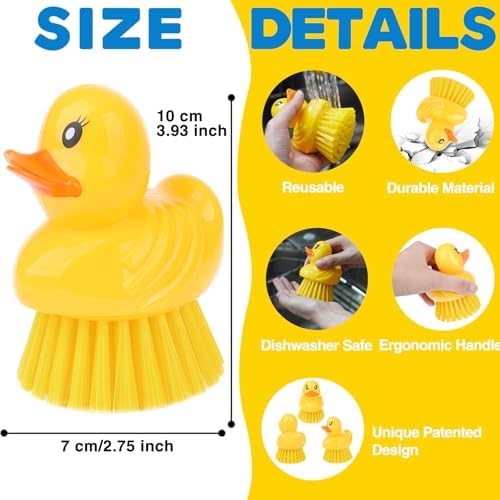 GTOTd Cute Ducky Washing Dish Brush（2 Pack）Ergonomic Palm Scrubber with Handle for Potato Vegetable Fruit Kitchen Gadgets White Elephant Gifts Accessories Stuff Household Cleaning Dishwashing Supplies