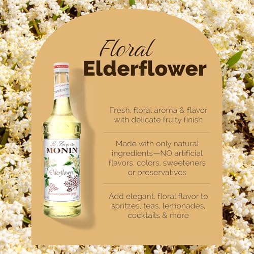 Monin - Elderflower Syrup, Delicate Scent with Floral Sweetness, Great for Cocktails, Lemonades, and Sodas, Gluten-Free, Non-GMO (750 ml)