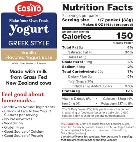 EasiYo Greek Style Yogurt Base | Variety Pack (10-pack, 70 Servings) with Live Cultures | Easy & Fresh Homemade Yogurt | Use with EasiYo Maker | New Zealand Milk from Grass Fed Cows