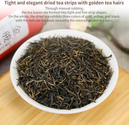 Yuexi Golden Monkey Tea Loose Leaf Jin Jun Mei Black Tea Loose Leaf Chinese Grade AAA Fujian Wuyi Mountain Core Area Tender Bud Tip Golden Eyebrow Tea Rich Honey Aroma 金骏眉 红茶 中国茶 5.29oz/150g