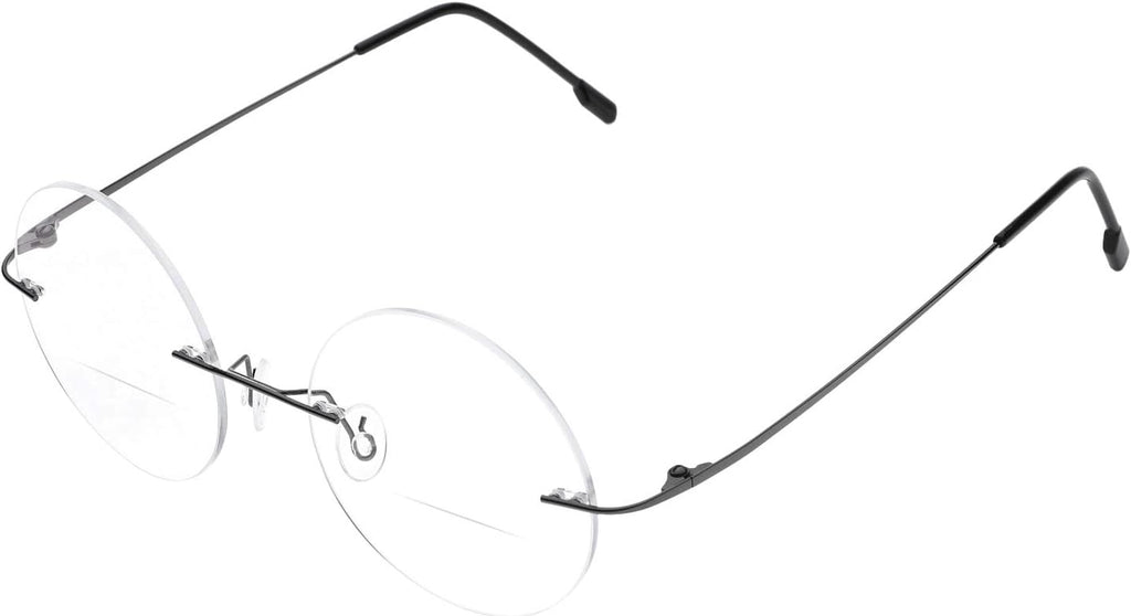 Fuisetaea Round Rimless Frame Reading Glasses for Men Women +2.50 Titanium Alloy Lightweight Readers Eyeglasses