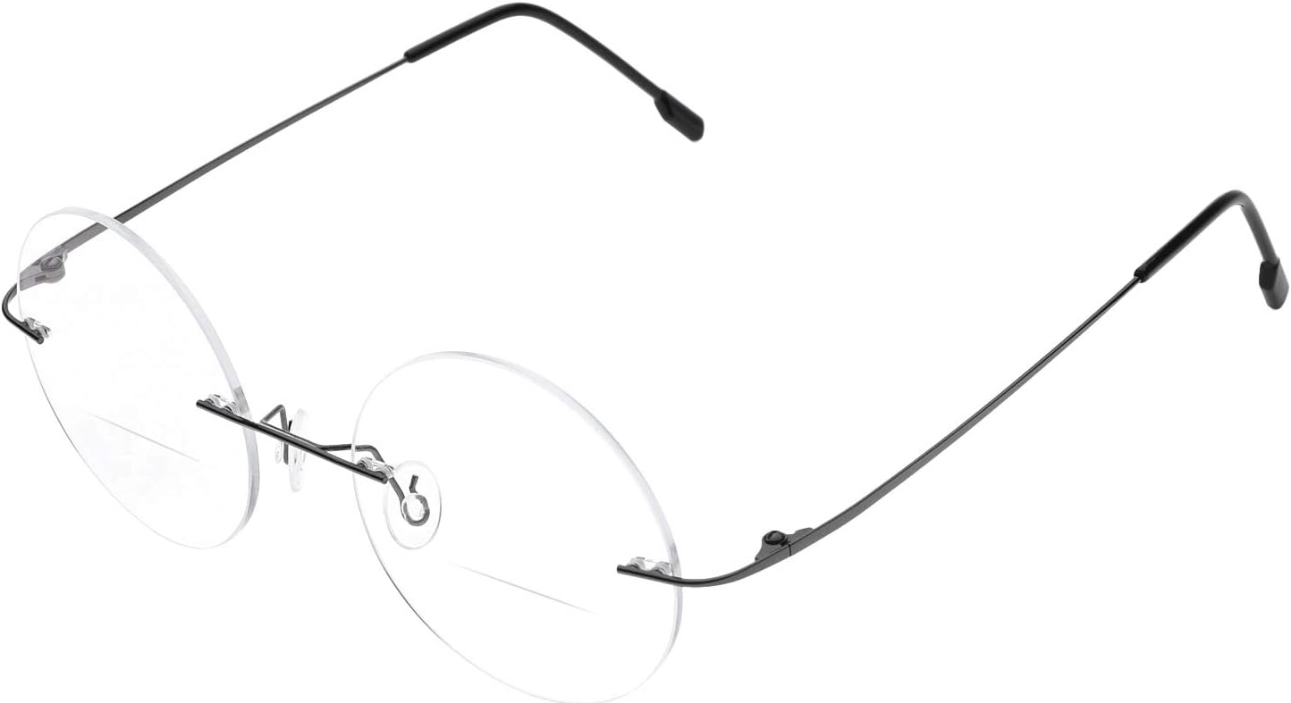 Round Rimless Frame Bifocal Reading Glasses for Men Women +2.75 Titanium Alloy Lightweight Readers Eyeglasses
