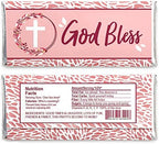 Big Dot of Happiness Pink Elegant Cross - Candy Bar Wrapper Girl Religious Party Favors - Set of 24