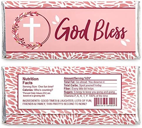 Big Dot of Happiness Pink Elegant Cross - Candy Bar Wrapper Girl Religious Party Favors - Set of 24