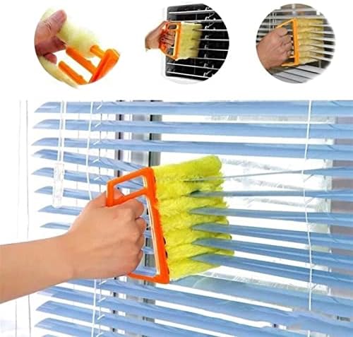 7 Teeth Shutter Cleaner Brush Venetian Blind Cleaner Window Removable Washable Dust Collector Microfiber Cleaning Cloth Tools for Window Shutters Air Conditioner Awnings Siding Car Fan