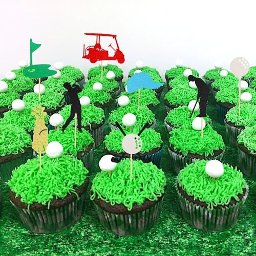 24Pcs Golf Cupcake Toppers Golf Ball Birthday Party Decorations for Girls Boys Golf Player Cake Decorations Golf Baby Shower Party Supplies for Men Women