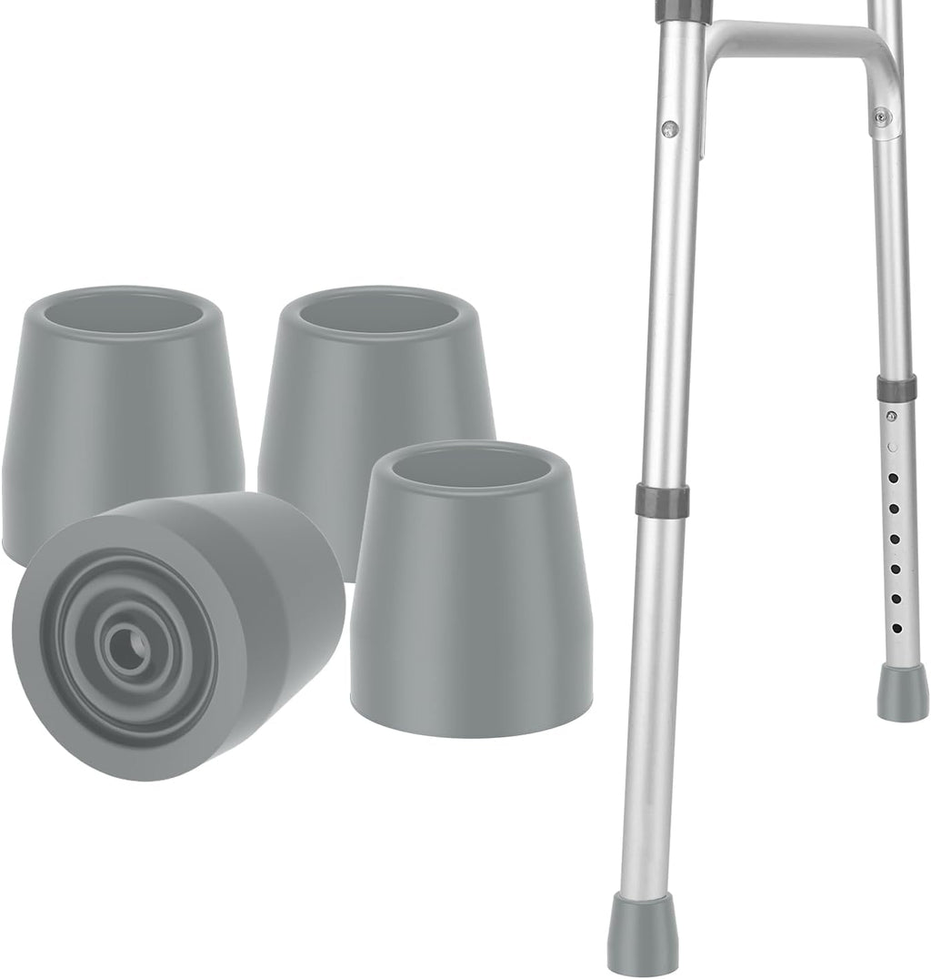 MFE Walker Tips 4-Pack, Universal Non-Slip Rubber Replacement Feet with Skid-Resistant Traction, Easy Install for Most Walkers & Commodes