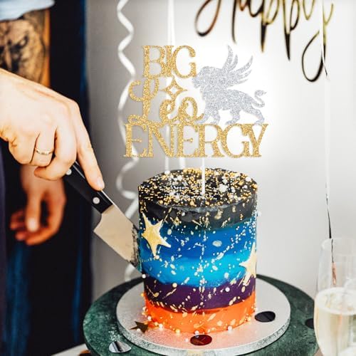 Leo Birthday Cake Topper, Big Leo Energy, Leo Season, Glittery 12 Constellation Zodiac Birthday Baby Shower Party Decorations Supplies