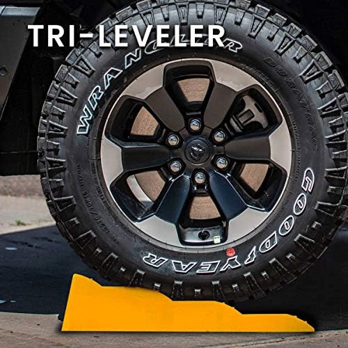 Yellow Leveling Car Ramps – Set of 2 Block Car Ramp, Tri-Leveler, Sturdy Material on Uneven Ground, Universal Fit for Cars Trailer SUV, Stable Ramp/Wheel Chocks Premium Quality, Zento Deals