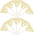 Gyufise 24 Pack Happy 10th Cupcake Toppers Gold Number 10 Cupcake Picks for 10th Birthday Celebrating Wedding Anniversary Party Cake Decorations Supplies