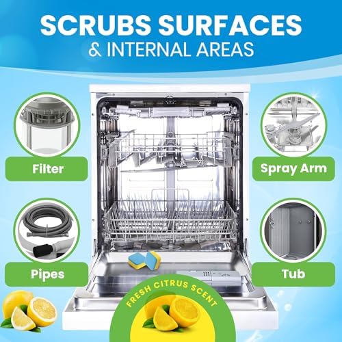 Dishwasher Cleaner Tablets & Deodorizer – 24 Pack (12 Month Supply) Deep Cleaning Descaler Pods, Removes Limescale, Hard Water, Calcium, Grease & Odor, Septic Safe Heavy Duty for Dish Washer