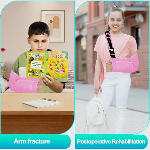 Arm Sling for Kids - Adjustable Breathable Shoulder Immobilizer with Pockets,Supports Rotator Cuff Injury,Wrist,Elbow,Clavicle Fracture Recovery,Post-Surgery Sling for Left or Right Arm(Pink,Small)