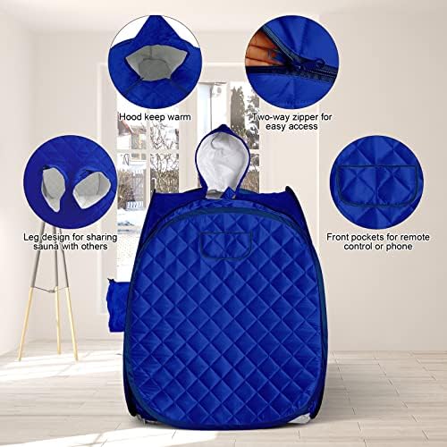 ZONEMEL Portable Steam Sauna Kit for 1 Person or 2 Person Full Body Home Sauna Spa, Leg Detox Relaxation, 2L Steam Pot, Remote Control (Blue, L 33.5”x W 32.3”x H 41.7”)