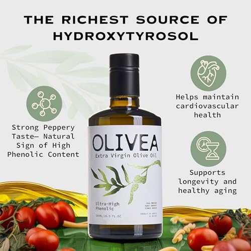 OLIVEA - Ultra High Phenolic Olive Oil – 1000+ mg/kg Polyphenols | 2025 Early Harvest | Organic EVOO from Greece | Cold-Pressed Olympia | Rich in Hydroxytyrosol for Heart, Brain & Longevity | 500ml (16.9 oz)