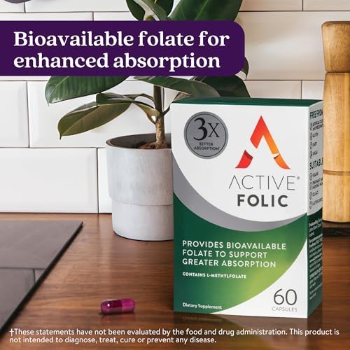 Active Folic Acid Supplement, 400mcg, Supports Pregnancy, Fetal Development, Fights Tiredness, Fatigue, Maximum Absorption of L-Methylfolate, Vegan, Gluten Free, 60 On-the-Go Capsules, 2 Month Supply